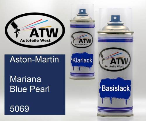 Aston-Martin, Mariana Blue Pearl, 5069: 400ml Sprühdose + 400ml Klarlack - Set, von ATW Autoteile West.